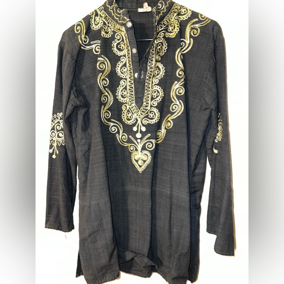 Vintage Hippie Black & Gold embroidered tunic - Picture 2 of 8